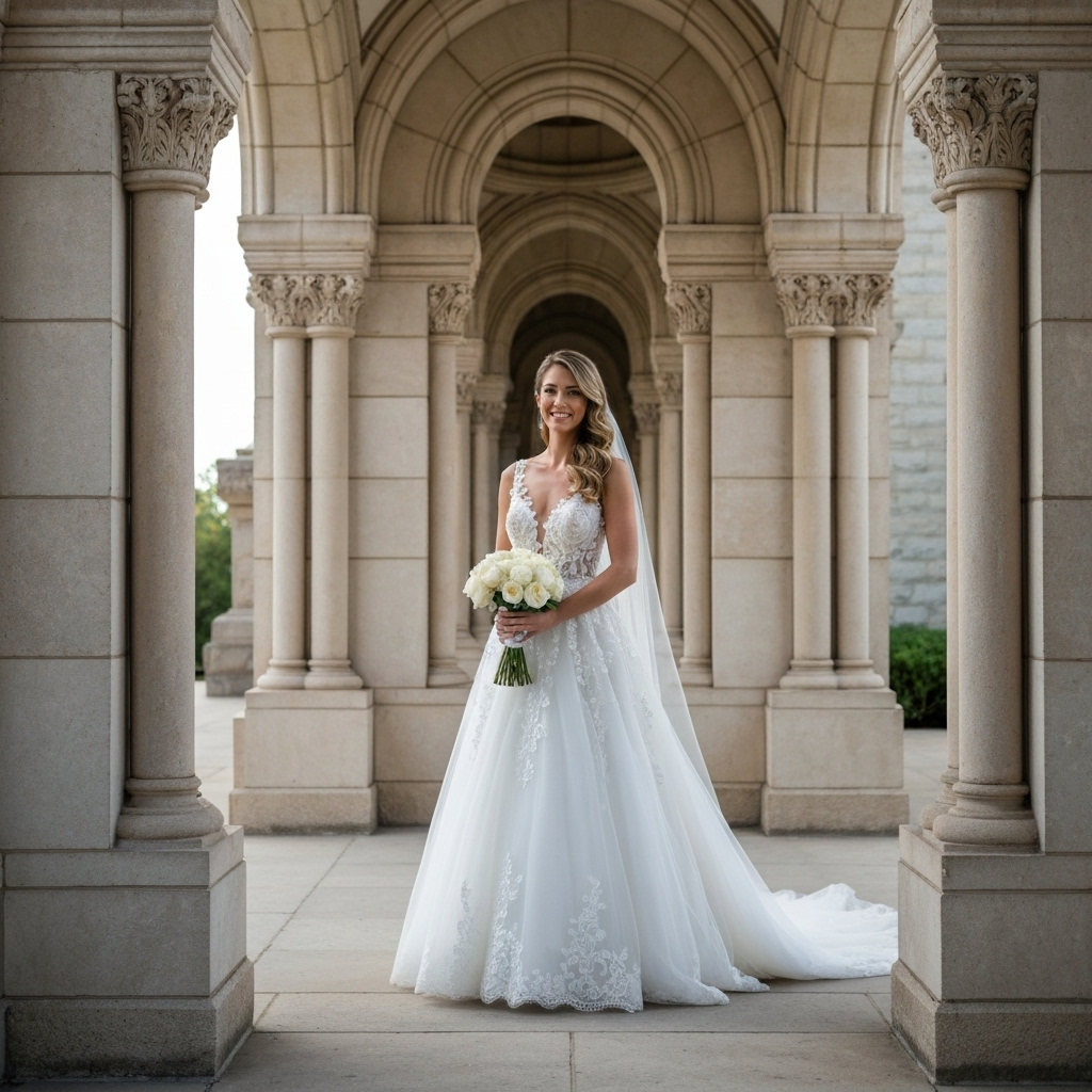 Bride in elegant wedding dress