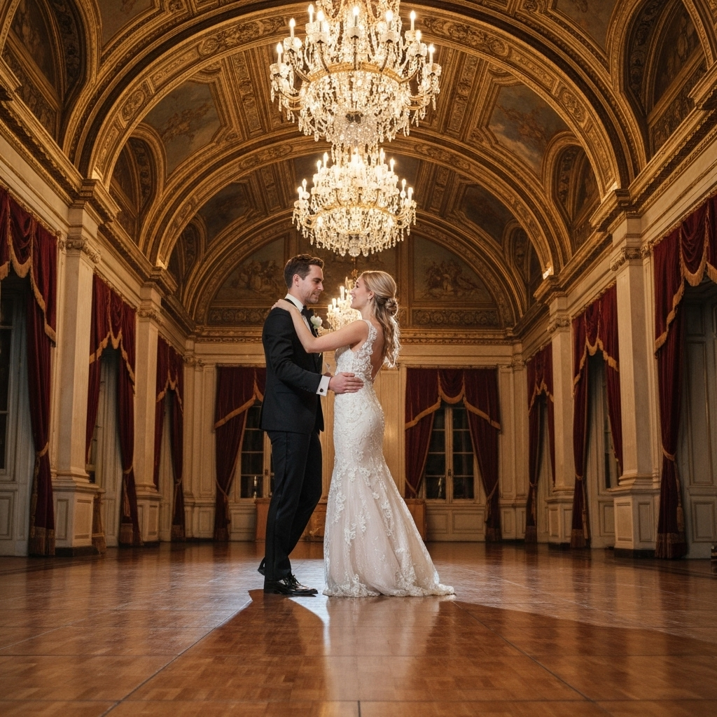 Couple dancing at wedding reception